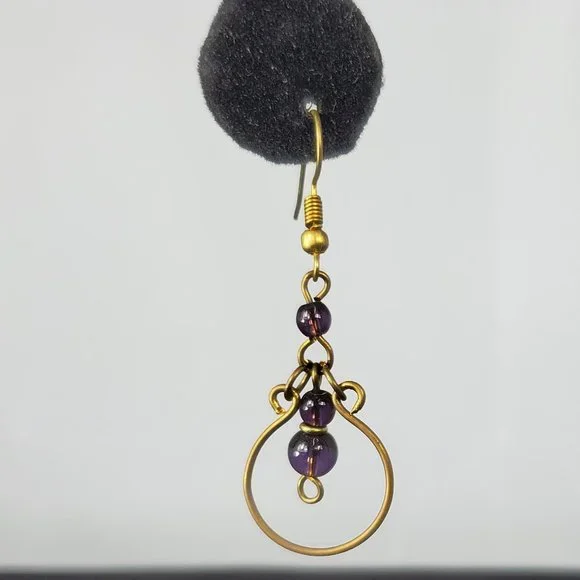 Elegant Gold and Purple Dangle Earrings - Picture 2 of 2